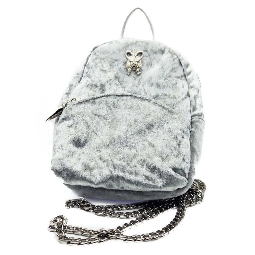 Laurel DeWitt Silver Crushed Velvet Mini Backpack - Goth/Y2K
